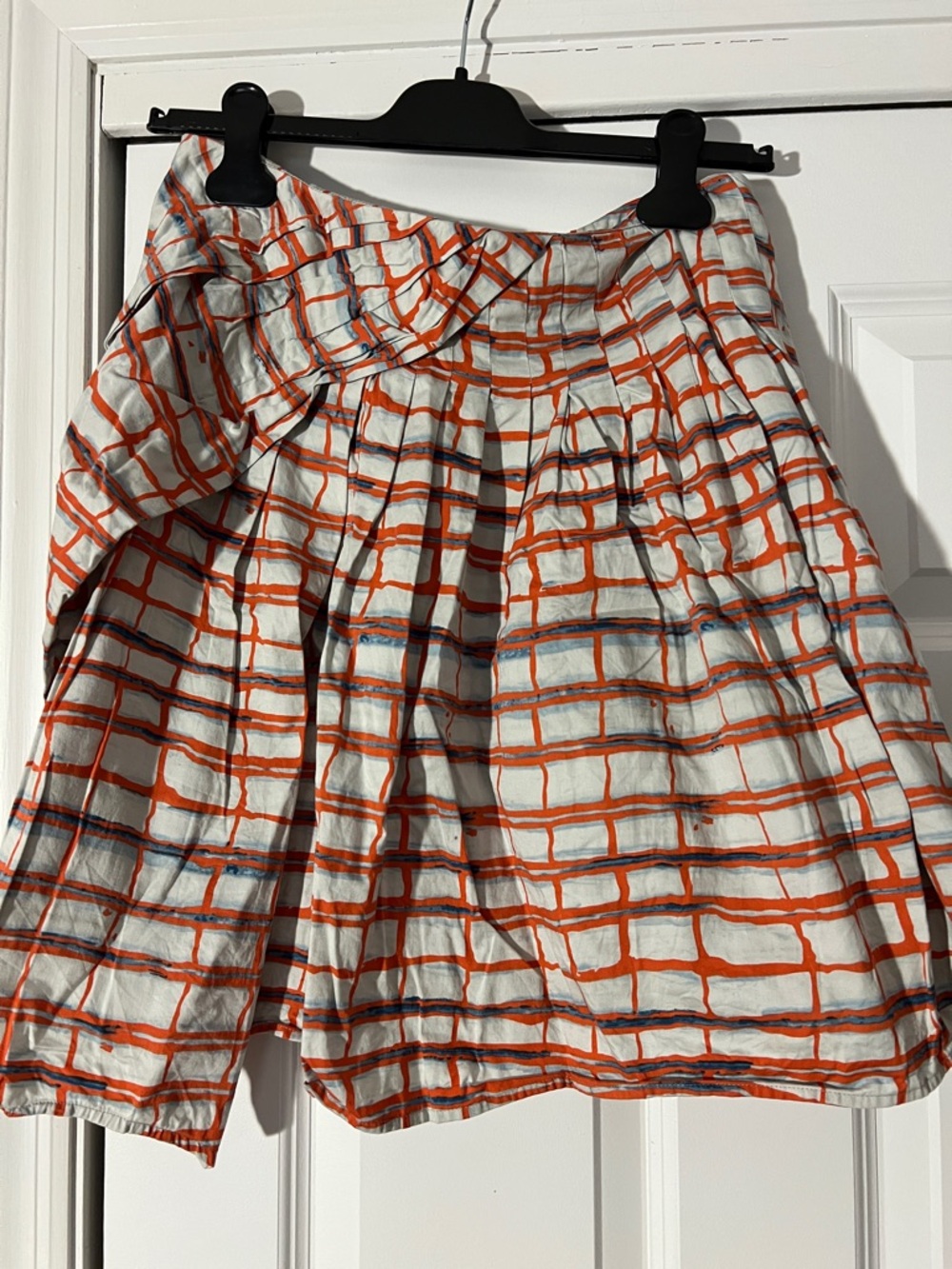 Maeve White Skirt with Orange Grid Print